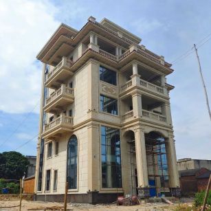 巴彦淖尔 黄金麻花岗岩石材别墅外墙干挂搭配（雕花栏杆花瓶柱门楼罗马柱）