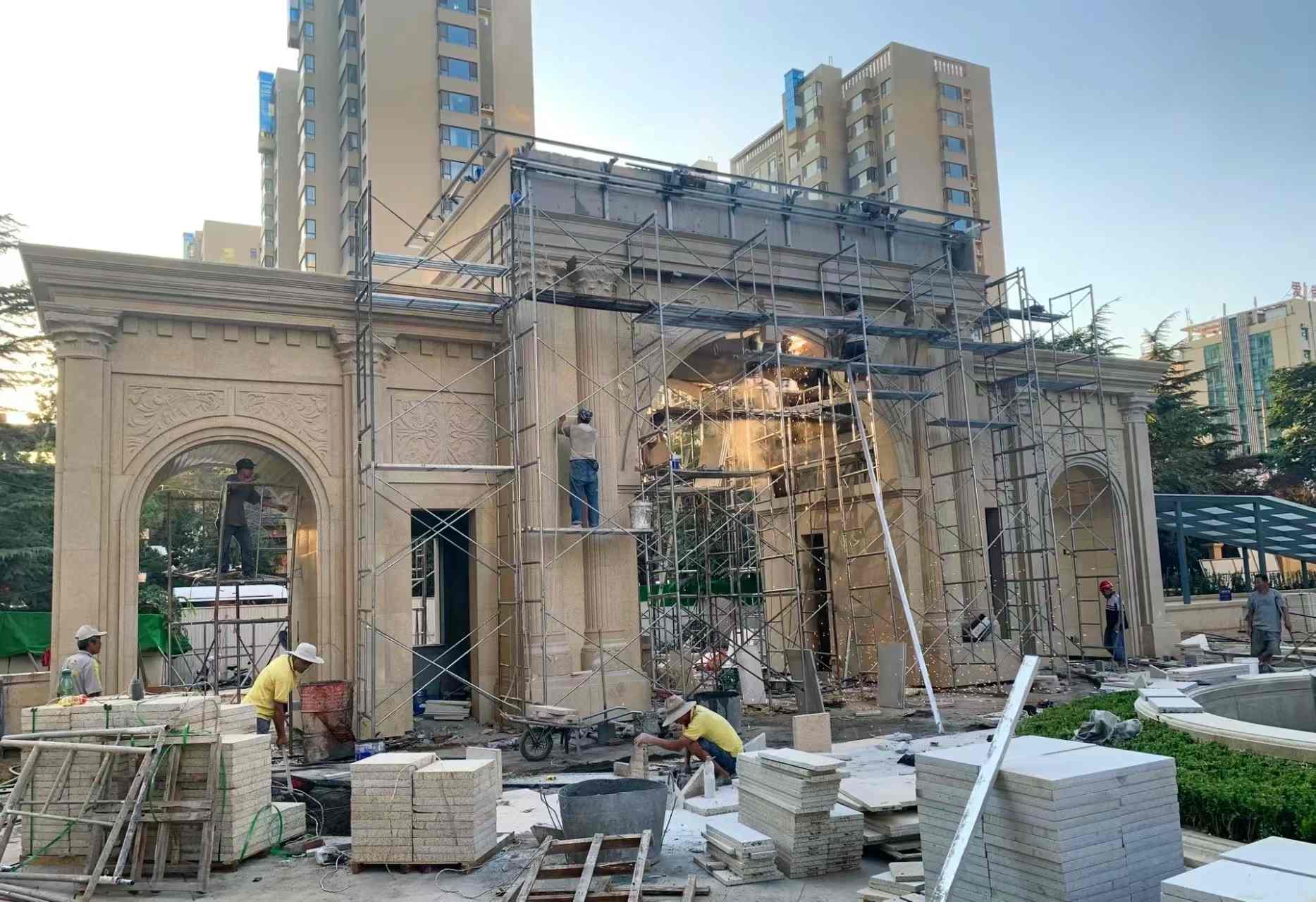 巴彦淖尔 黄金麻荔枝面花岗岩小区门楼外墙干挂