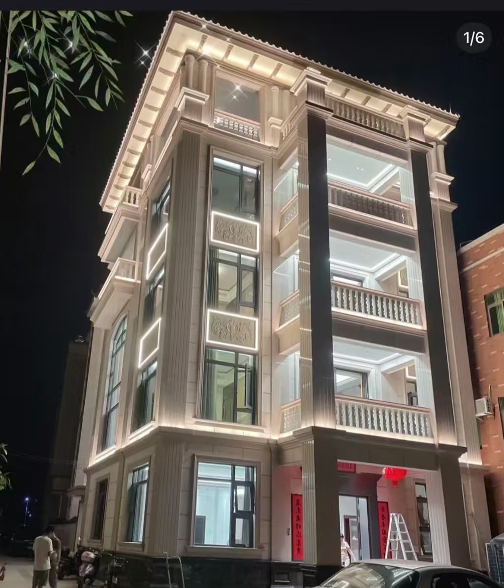 巴彦淖尔 芝麻白花岗岩别墅外墙夜间效果