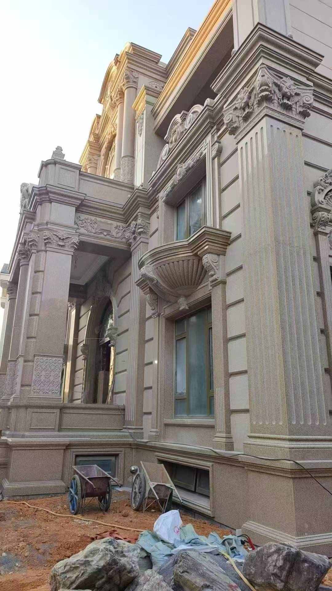 巴彦淖尔 黄金麻花岗岩光面别墅外墙干挂施工完成