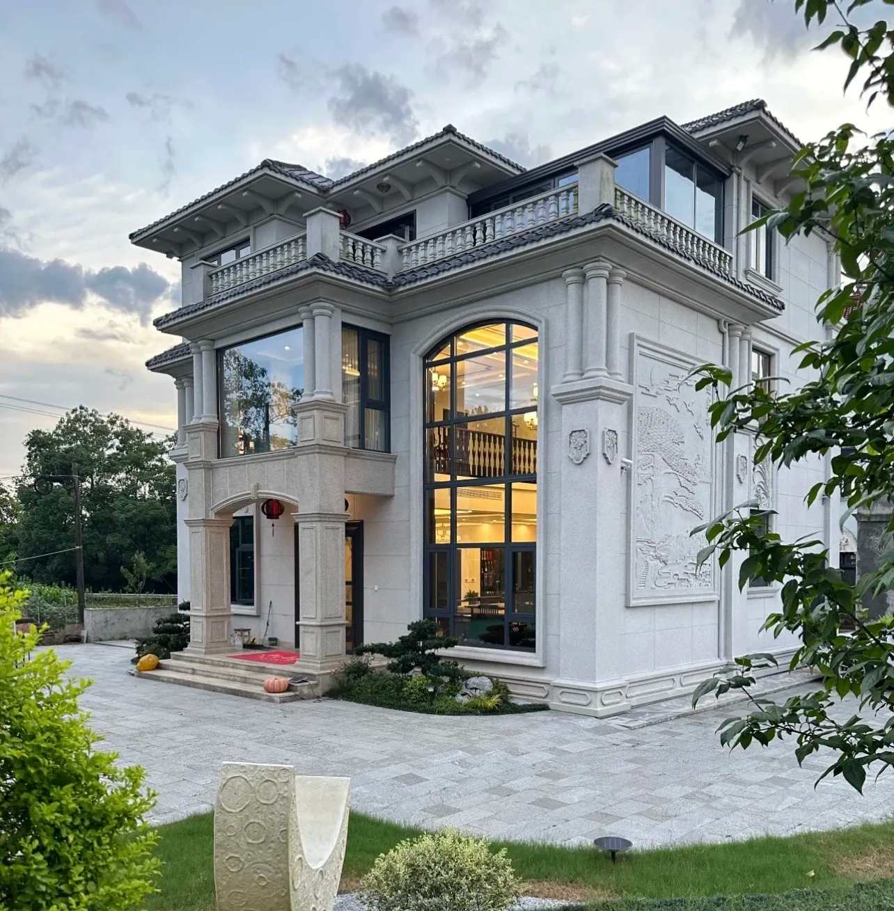 巴彦淖尔 白麻花岗岩私人别墅干挂石材豪华定制