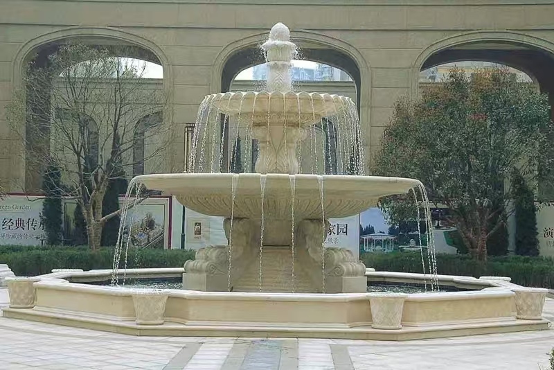 巴彦淖尔 黄金麻花岗岩异型加工——户外庭院石雕流水喷泉